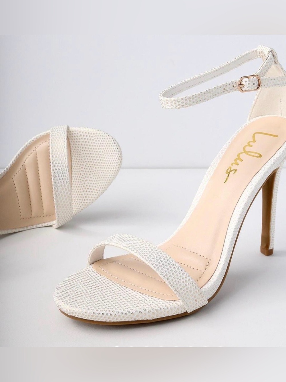 Lulus loveliness cream Textured Open-Toe Stiletto 8